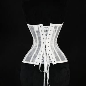 Corsetto Sopraseno <span class=keywords><strong>Sexy</strong></span> in Pizzo Floreale con Stecche in Acciaio e Scollo a V, Bustier Velato da Donna in Tinta Unita per Feste - Product Image 4