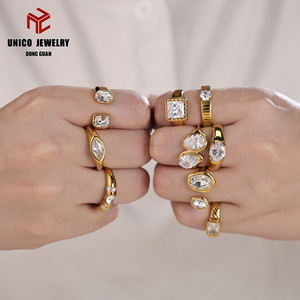 Bagues de bijouterie fantaisie en acier inoxydable 316L plaqué or 18 carats avec incrustation de zircone cubique, bagues de fiançailles pour femmes - Product Image 1