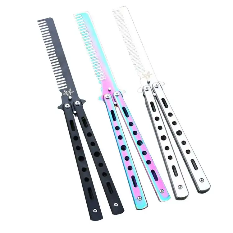 Stainless Steel Folding Training Butterfly Practice Hair Styling Comb Practice Combs Tools For Beard Brushes Hair