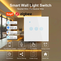 Interrupteur Mural Tactile Connecté ZigBee Smart Life à Panneau en Verre Trempé UK&EU Compatible Alexa Google Home, avec Fil Neutre, 1/2/3/4 Gang