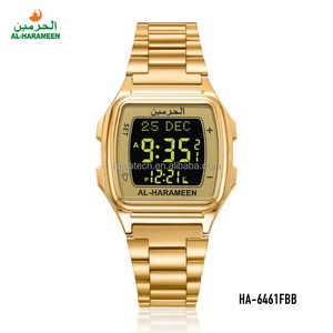 <span class=keywords><strong>AL</strong></span> HARAMEEN HA-6461 Montre en acier inoxydable argenté pour hommes Bracelet de prière à quartz Mouvement islamique Azan Mosquée <span class=keywords><strong>Fajr</strong></span> Appel de prière - Product Image 1