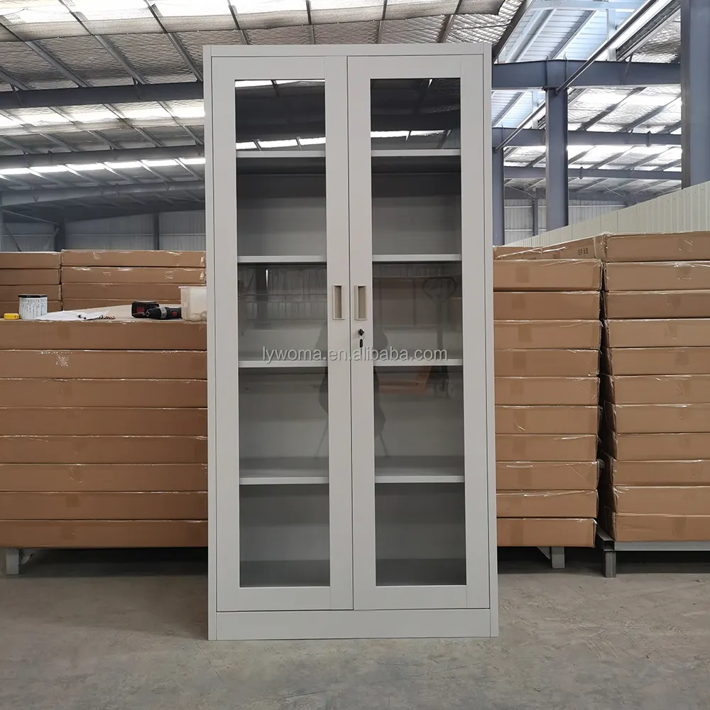 Factory direct sale double doors file cabinet metal glass door office furniture cupboard