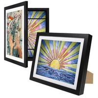 Lot de 2 cadres en teck pour œuvres d'art d'enfants, avec support chevalet en plexiglas incassable et passe-partouts doubles pour 9x12/8.5x11/A4, capacité de rangement de 100 feuilles (Noir)