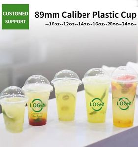 Gobelets jetables transparents en PET de 10 oz avec couvercle, personnalisables, à fond plat de 90 mm, pour crème glacée, bubble tea, eau minérale et boissons froides – Vente en gros - Product Image 2