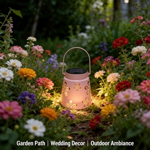 Nouvelle Arrivée Lanterne Solaire Extérieure Étanche IP44 Moderne en Fer Forgé Motif Cœur Creux Fleur Blanc & Or pour Patio Jardin - Product Image 5