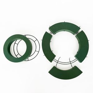 พวงหรีดดอกไม้ทรงกลมแบบข้ามพรมแดน ฐานวงแหวนเหล็ก สำหรับตกแต่งคริสต์มาสหรืองานรำลึก ขนาด 20 ซม. สีเขียว - Product Image 2