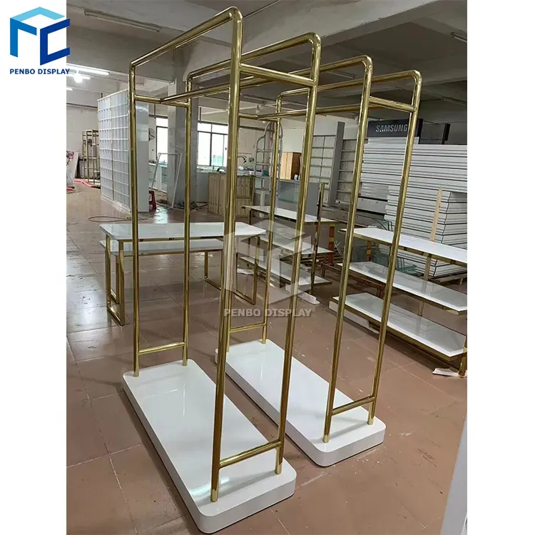 New Fashion Custom Golden Display Rack für Einzelhandel Kleidung Store Design