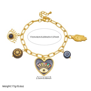 Heart-Shaped Eye Pendant Jewelry <b>Set</b> Gold Black Zinc Alloy Women's Party Fashion Necklace <b>Bracelet</b> Two-Piece <b>Set</b> - Product Image 4