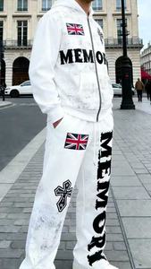 Унисекс спортивные костюмы с возможностью нанесения логотипа, мужской спортивный костюм, комплект для бега, худи на молнии с принтом британского флага и надписью, однотонный - Product Image 4