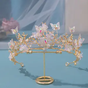 Corona nuziale perla barocca corona di strass e diadema farfalla fascia per capelli accessori per capelli da sposa principessa corona diademi da sposa