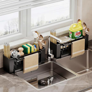 Organizador multifunción para fregadero de cocina, estante de almacenamiento con soporte para paños de cocina para encimera, no requiere instalación, 8-11,9 pulgadas de profundidad - Product Image 1