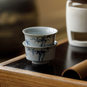 Taza Maestra de Cerámica Guanlan Retro Antigua Esmaltada con Bambú Azul Subesmaltado, Taza para Degustación de Té, Juego de Té para el Hogar - Product Image 4