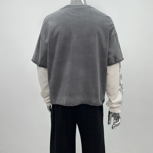 Camiseta gráfica de gran tamaño Premium para hombre, camiseta de lujo de doble capa de manga larga con lavado ácido, camiseta cuadrada de verano de peso pesado - Product Image 2