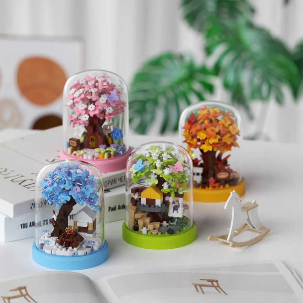 Мини 3D пазл DIY пластиковые игрушки Настольные строительные блоки для детей четыре сезона дом на дереве и украшения