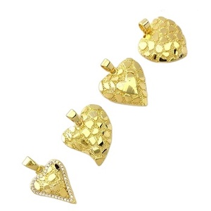 Herz unregelmäßige Textur gehämmert <span class=keywords><strong>Ring</strong></span> Hip Hop 14 Karat vergoldet Nugget Anhänger Halskette für Männer Frauen - Product Image 1