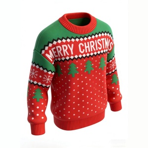 Toptan Özel Noel Karikatür Hayvan Desenli Jakarlı Kazak, Erkekler ve Kadınlar için Yuvarlak Yaka Bol Örgü Kazak - Product Image 5