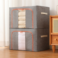 Boîte de rangement pliable en tissu Oxford grande capacité 66L, organiseur de vêtements et de couettes avec couvercle pour armoire et chambre