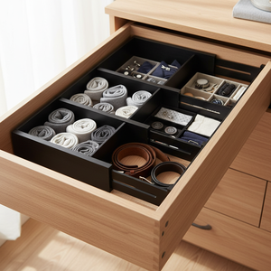 Lot <span class=keywords><strong>de</strong></span> 4 séparateurs <span class=keywords><strong>de</strong></span> <span class=keywords><strong>tiroir</strong></span> extensibles en bambou pour cuisine, salle <span class=keywords><strong>de</strong></span> bain, rangement <span class=keywords><strong>de</strong></span> vêtements, organisateur noir - Product Image 5