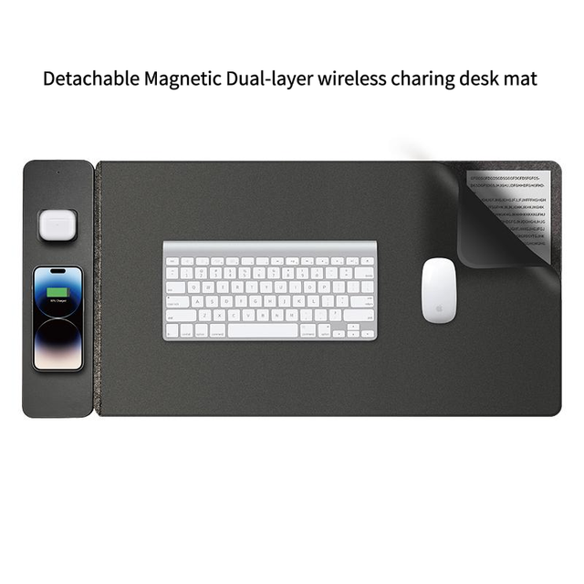 Large Size Dual Layer Magnetic Separate Wireless Charging Desk Pad Reversible Waterproof PU Leather Laptop PC in Stock 15W