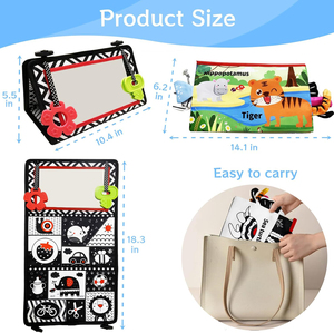 Espejo <span class=keywords><strong>de</strong></span> alto contraste para bebés recién nacidos en blanco y negro, juguete sensorial Montessori para tiempo boca abajo con libro y mordedores - Product Image 6