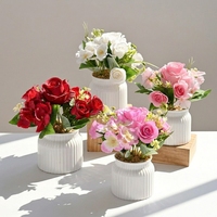 Bunga Buatan Mawar Hydrangea Mini Bonsai Kreatif Bunga Palsu Dekorasi Rumah Studio Tanaman Plastik Buatan Simulasi