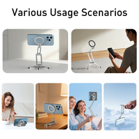 Trépied magnétique portable 3-en-1 tendance 2026 en alliage d'aluminium pour bureau et voyage, support pliable avec pince à ressort et perche à selfie