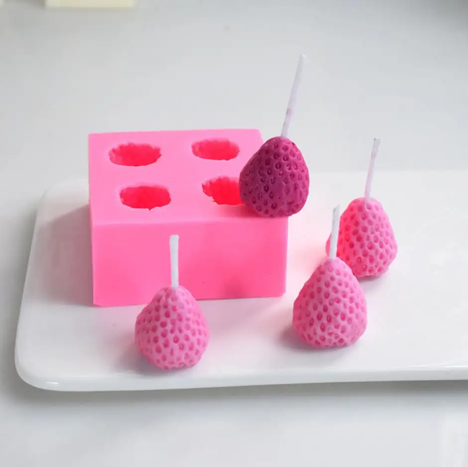 Cetakan silikon buah stroberi desain 3d untuk lilin lilin epoksi resin sabun cokelat dekorasi cetakan kue