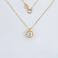 Collier Pendentif Rond Minimaliste Éclatant en Or Jaune 18 carats avec Diamant de Laboratoire, Ensemble de Colliers Délicats pour Femme