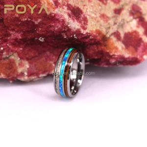 POYA Jewelry 8mm Deer Antlers Titanium Ring Wedding Bands Turquoise <strong>Wood</strong> <strong>Inlaid</strong> Flat Comfort Fit - Product Image 4