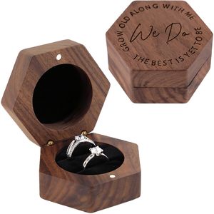 Emballage personnalisé Prix de fiançailles Boîte à bagues en bois Boîte à bagues Boîte au porteur en gros avec couvercle magnétique pour proposition - Product Image 1