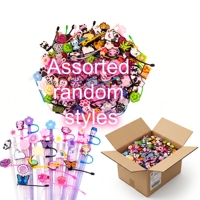 Liquidation en gros : 5000 couvre-pailles 2D en silicone, motifs de dessins animés variés, réutilisables, en vrac par carton
