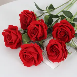 Artificial Rose Flowers Silk Red Rose Flower Artficiail Velvet Roses Stem For Home Wedding Decorative Party