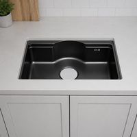 Évier de cuisine moderne rectangulaire en acier inoxydable SUS304 à montage sous plan avec robinet monotrou