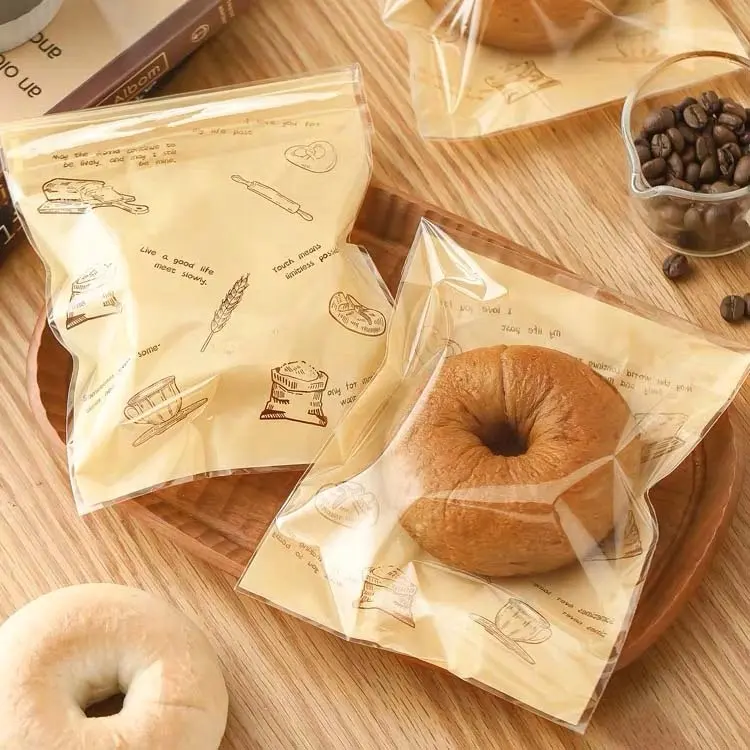 कस्टम प्रिंट प्लास्टिक रोटी का कंद बैग खाद्य ग्रेड सिलोफ़न पाली बैग बेकरी टोस्ट सैंडविच रोटी डोनट्स पैकेजिंग बैग