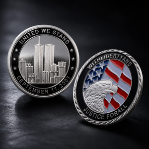 Moneda Conmemorativa de Lujo del 11 de Septiembre de 2001, Moneda de Desafío 'Unidos Estamos', con Dragón Esmaltado y Árbol de la Vida, Plateada - Product Image 1