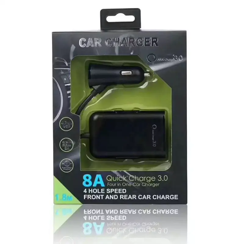 Cargador rápido Universal para coche, adaptador de cargador de coche, 4 USB, superrápido, 38W, 8A, 1,8 M, para teléfono móvil, tableta, PC, viaje