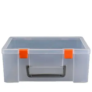 Pp Material Orange White Large Transparent Plastic Toy Storage Box Tool Large Container Storage Box