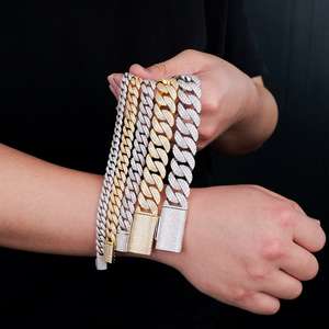 High Quality <b>Men</b> Miami 8 10 12 14 18 20mm White/Yellow Gold Plated 925 <b>Silver</b> Iced Vvs Mossanite Cuban Link <b>Bracelet</b> Gift - Product Image 3