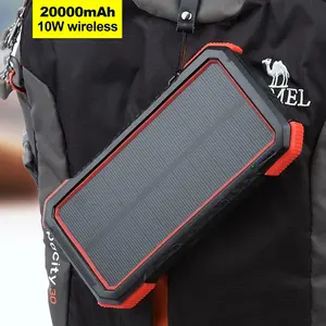 20000mAh PD 18W Solar Wireless Fast Charging Power Bank Banks 4 Output Outdoor Solar Charger Powerbank with SOS-Light
