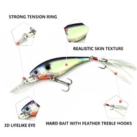 Vente en gros Hameçons triples à plumes réalistes 70mm 10g 11 couleurs, avec yeux 3D et anneaux à forte tension, flottants pour la pêche en mer depuis bateau