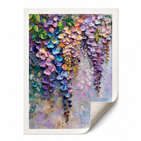 Peinture à l'huile abstraite de fleurs de glycine peinte à la main 40x50cm, art impasto texturé 3D sur toile de coton et lin, sans cadre, pour la décoration intérieure