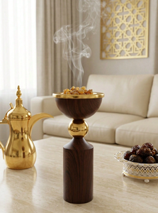 Brûleur à Bakhoor en bois de luxe avec bol en métal doré, brûleur à encens arabe, brûleur à Oud, porte-encens, décoration d'intérieur, brûleur à Oud arabe - Product Image 2