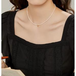 Collar de Mujer Wenchi Golden Bean, Perla Natural de Agua Dulce, Estilo Joven con Cuentas Pequeñas, Cadena Clavícula Francesa, Personalizable - Product Image 3