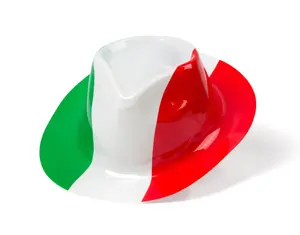 EK 2024 이탈리아 저렴한 PVC 모자 이탈리아 국기 색상 반짝이 플라스틱 독일 페도라 모자