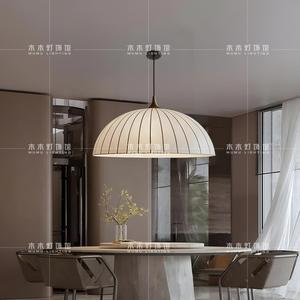 Lustre suspendu minimaliste moderne, rond, E27, LED, avec interrupteur, couleur crème, design élégant, pour restaurant et salon - Product Image 4