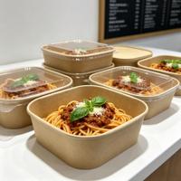 Bol en papier carré Kraft 32oz, résistant aux micro-ondes, anti-graisse, pour salades, restauration, vente en gros, direct usine
