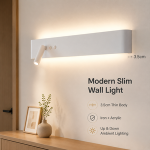 Applique murale LED moderne en acrylique 18W blanc chaud, éclairage d'ambiance haut/bas avec spot de lecture orientable à 360 degrés pour chambre à coucher - Product Image 2