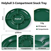 Plateau de service rond en PP de qualité alimentaire à 6 compartiments, 250 mm, plateau à collation divisé pour fête, noix, fruits, logo personnalisé