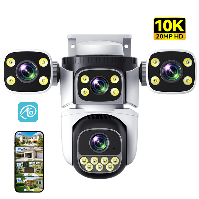 12MP 4 Lens Wifi Security Cameras Outdoor Two Way Audio Color Night Version Surveillance CCTV Camera PTZ 360° Waterproof
