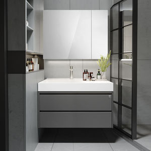 Ensemble de toilette moderne flottant salle de bain vanité cabinet avec led miroir luxe autoportant vanité évier salle de bain armoire - Product Image 2